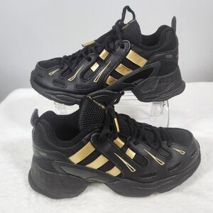 adidas Women's Black Sneakers with Gold Stripes
